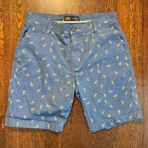 Lee Pineapple Print Men's Shorts Blue‎ Cotton Casual Summer